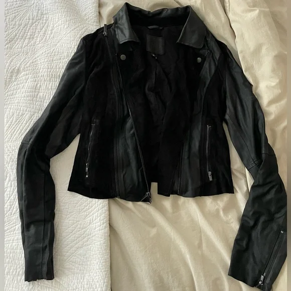 PAIGE Silvie Black Leather and Suede Jacket - Picture 6 of 8